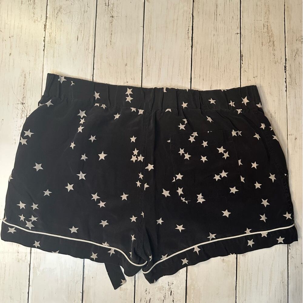 Equipment Lillian Silk Pajama Set XS Black w/ Cream Stars Long Sleeve Shorts - Picture 7 of 13